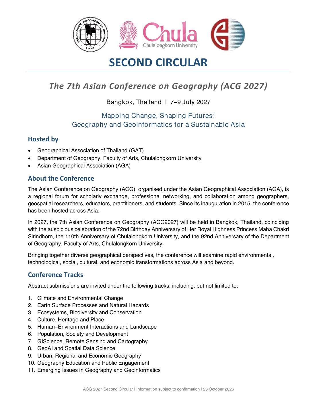 ACG2027 Second Circular — page 1 of 3